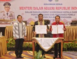 Pj Gubernur Sultra Tandatangani NPHD Dengan Penyelenggara Pemilu dan Unsur Pengamanan Pemilu 2024