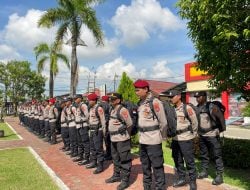 Polresta Kendari Gelar Apel Pengecekan Kesiapan Pengamanan Tahapan Pemungutan Suara